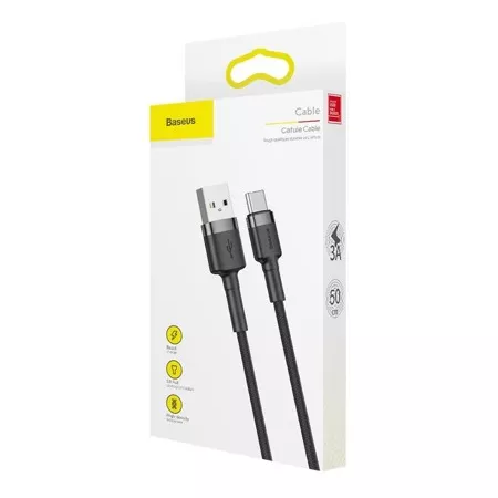 Baseus Cafule USB Data Cable For Type-C 2A 2M (CATKLF-CG1) – Gray & Black