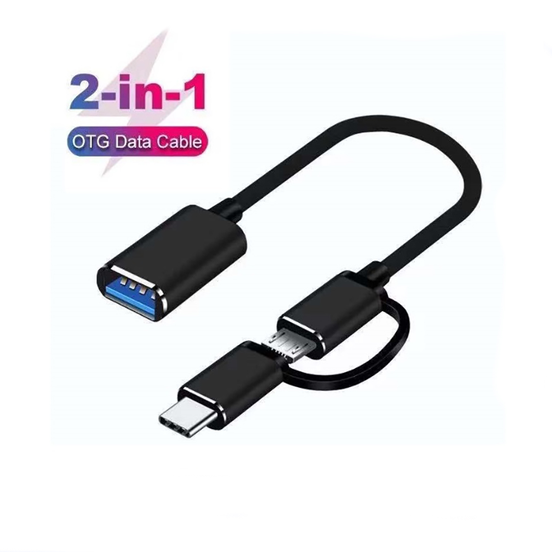 2 in 1 USB OTG Cable Adapter Micro USB Type C To USB Converter, USB3.0 Data Sync Transmission Mini Short Microusb Cable