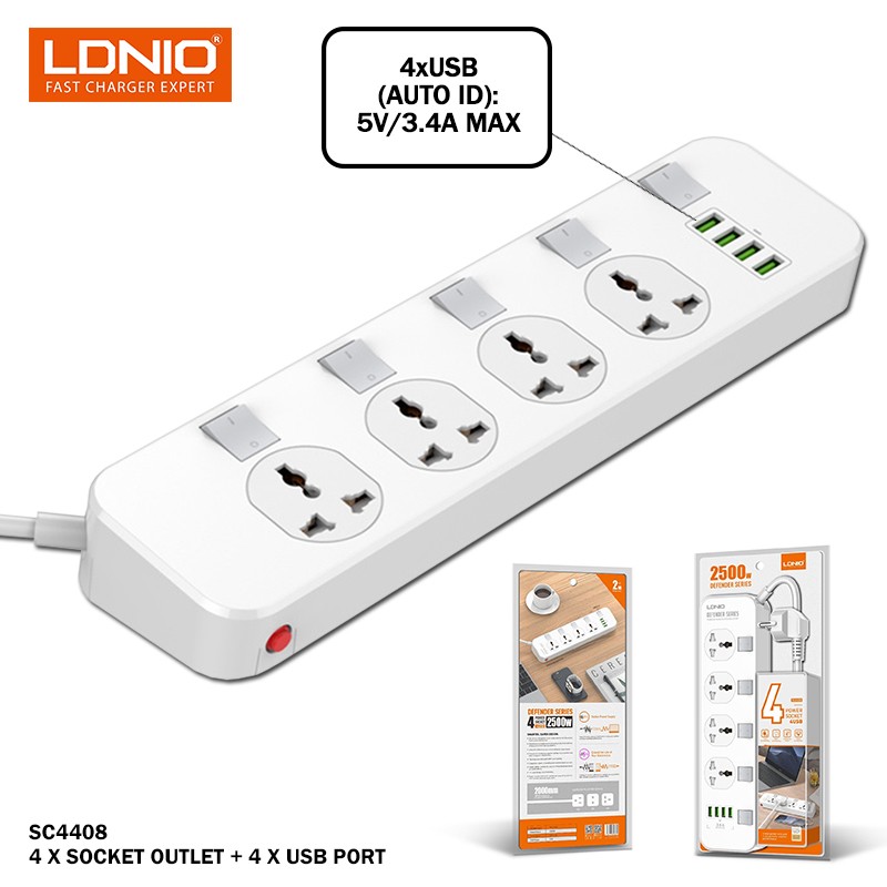 LDNIO SC4408 Power Strip 4 Port with 4 USB EU